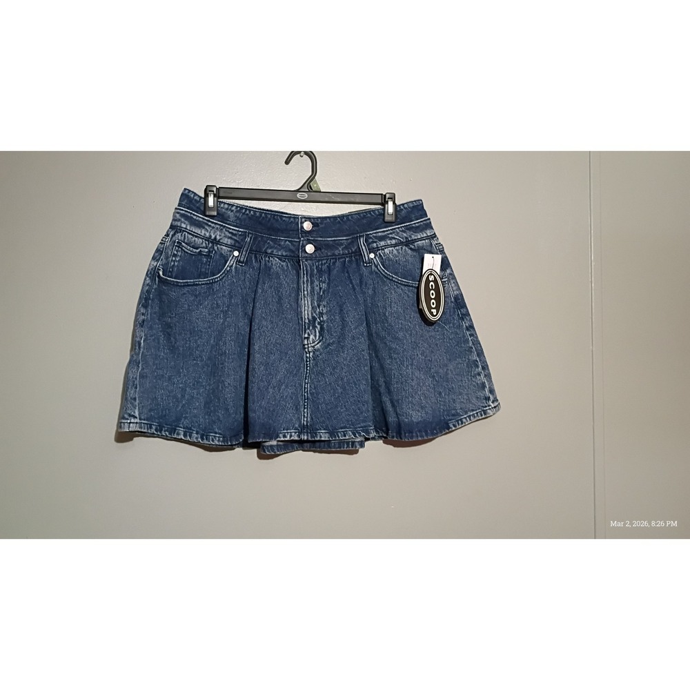 Scoop Womens Blue Denim Mini Skirt Double Waist Band Pleated Flared Size 16 NWT